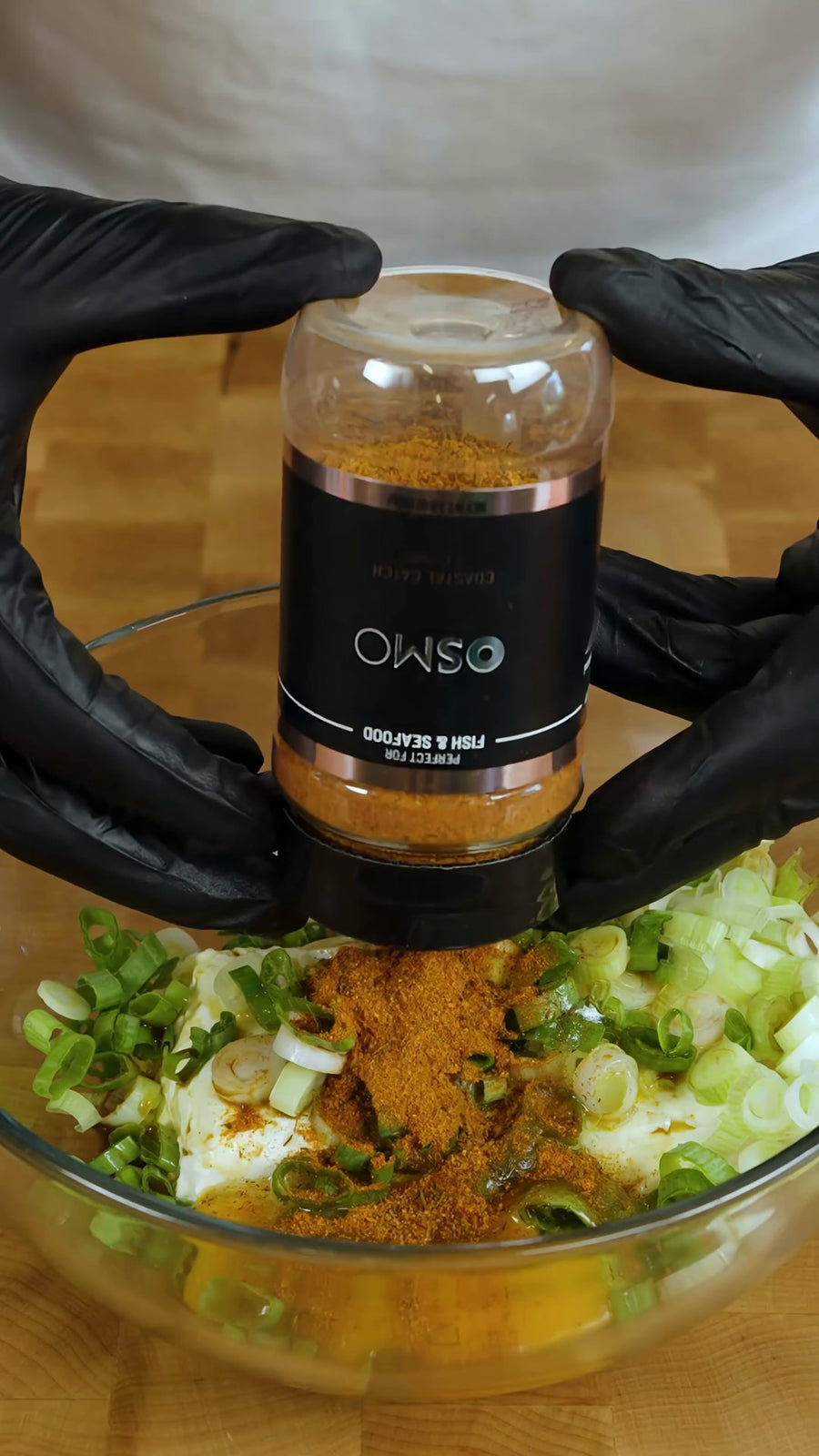 Osmo Coastal Catch Seasoning is added to the cream cheese and scallion mixture.